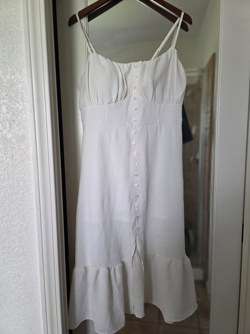 No Boundaries White Button-Front Midi Sundress